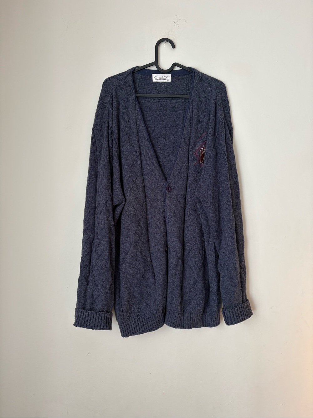 Vintage Cable Knit Button-Up Cardigan Sweater - Navy Golf XL